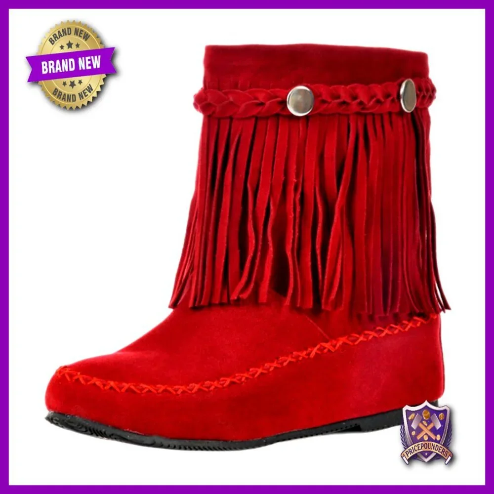 Suede Tassel Ankle Boots Vintage Western Slip On Hidden Wedge Heel Booties